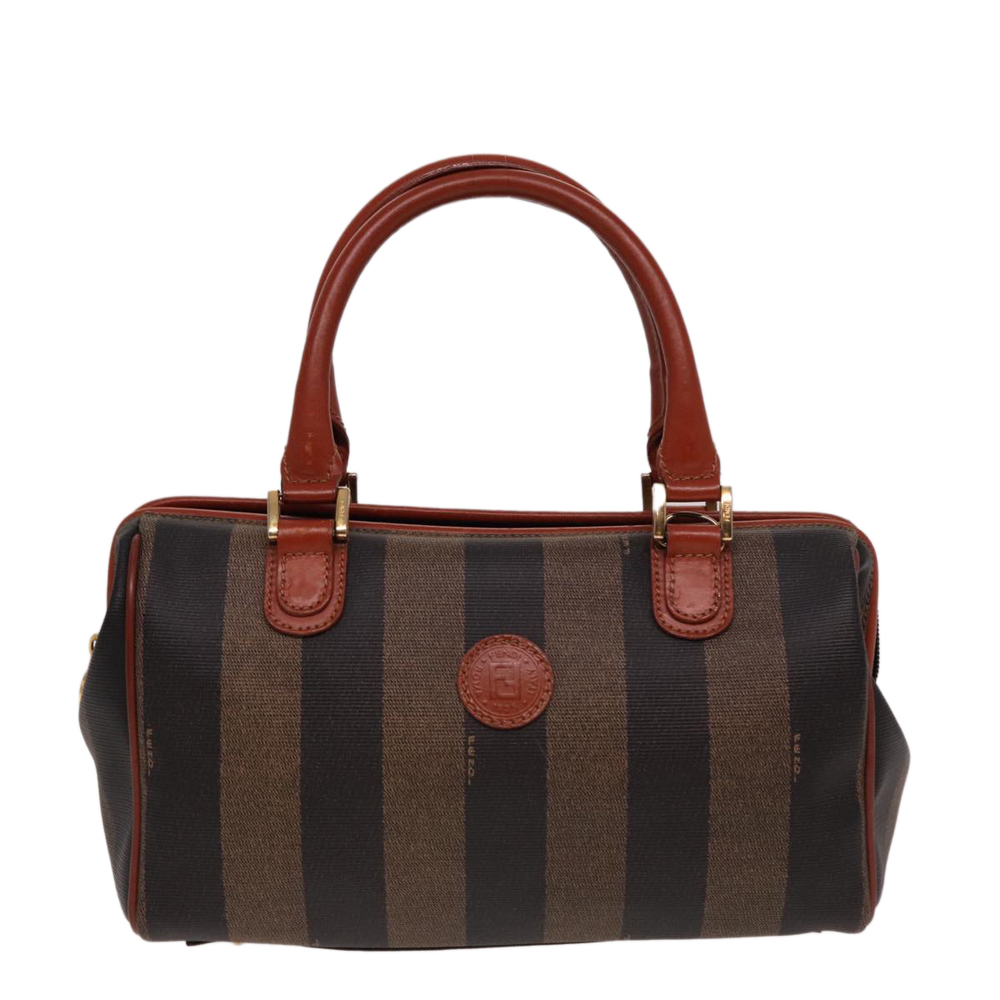 FENDI Pecan Canvas Hand Bag Brown Black Auth yk13082 - Picture 13 of 16